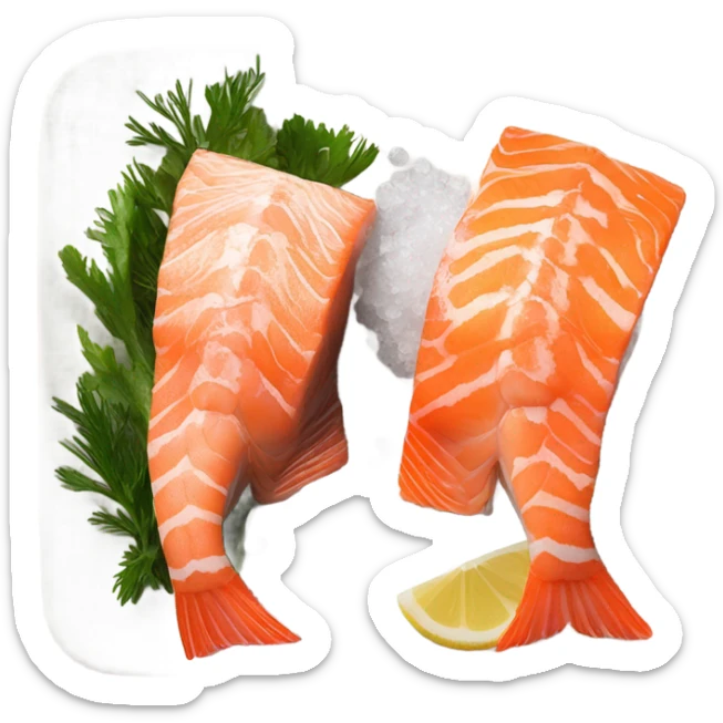 A nice smooth, buttery salmon with a garnish of salt and pepper with a side of smooth shrimp with some salt sticker