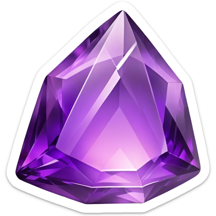 Cinematic Realistic Amethyst Emoji, Rich and soothing, with smooth, polished purple facets catching the light and casting soft, calming reflections. The deep violet hue seems to glow with an ethereal light, radiating peaceful energy and elegance. Soft glowing outline, capturing the essence of tranquility and mystery in a stunning amethyst. sticker