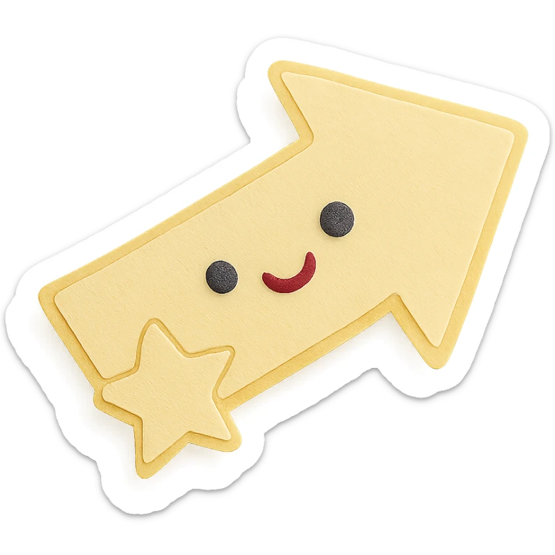 soft pastel kawaii arrow sticker in soft baby yellow, paper craft style, with a star accent sticker