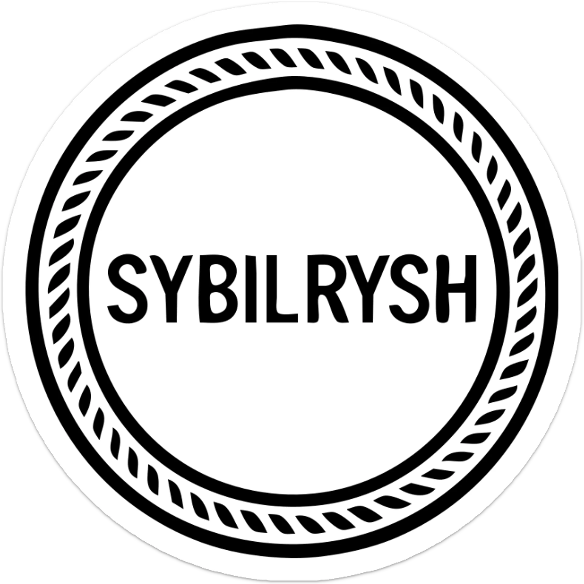 A gold textured coin with the text "SYBILRYSH" inscribed in the center. The coin has a circular rim with detailed gold grain texture and metallic appearance. sticker