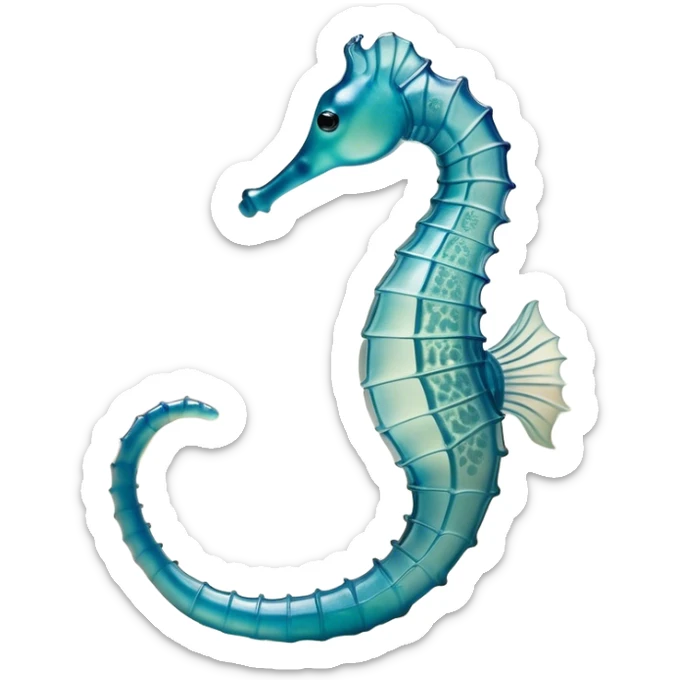Beautiful and Majestic Sea Horse Portrait Emoji, Head and body rendered in serene repose with a gentle, content smile, showcasing a slender, elegantly curved seahorse with a softly coiled tail and eyes gently closed in peaceful slumber, Simplified yet exquisitely endearing features, highly detailed, glowing with a soft, drowsy aquatic light, high shine, relaxed and utterly enchanting, stylized with an air of majestic marine beauty, soft glowing outline, capturing the essence of a beautiful and majestic seahorse that embodies the enchanting spirit of the ocean! sticker