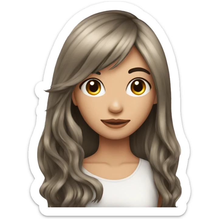 Pretty girl Girl wearing long dark coloured hair wig sticker