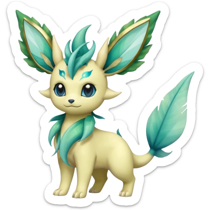Shiny Cool Sparkly Cute Ethereal Leafeon-Vaporeon-Fakemon-hybrid-fusion- full body sticker