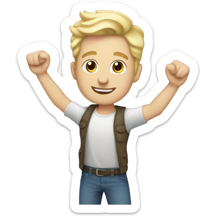 full body raised arms light curl blonde 30yo man blue eyed pale skin sticker