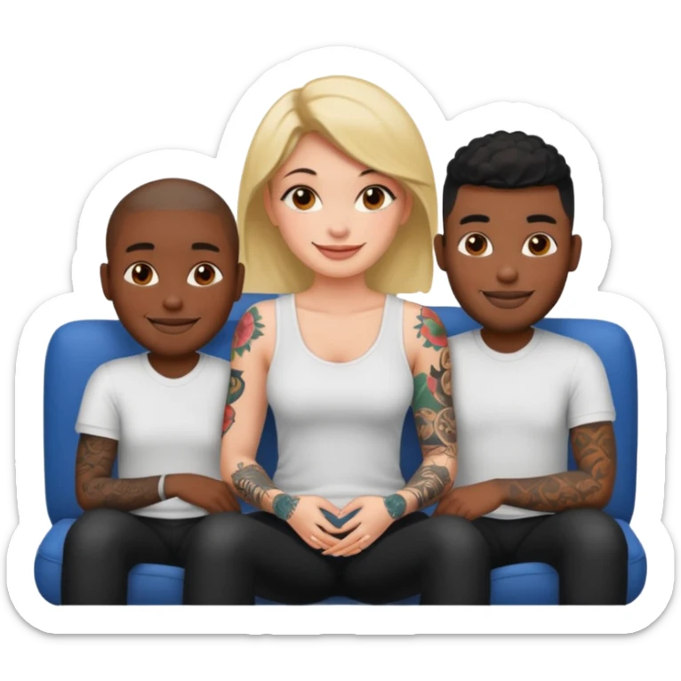 couch, naked people sitting: tattoed female, 2 black males sticker