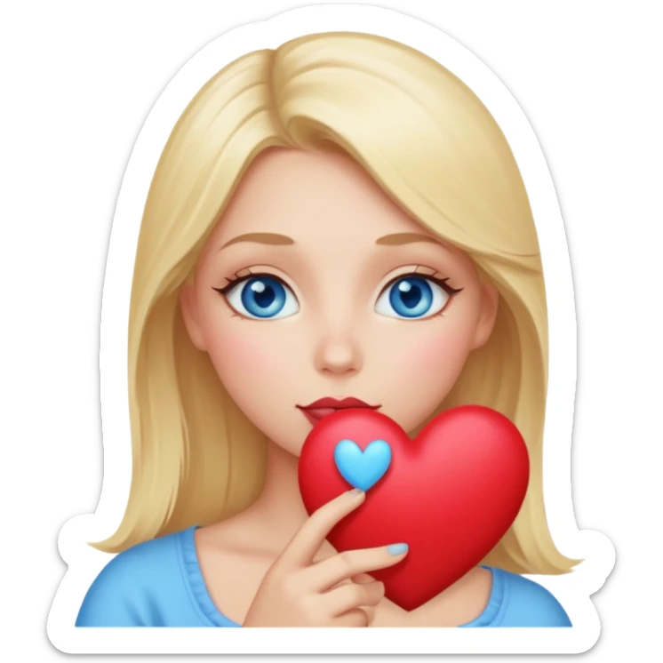 Une femme blonde yeux bleus qui envoi un bisous cœur sticker