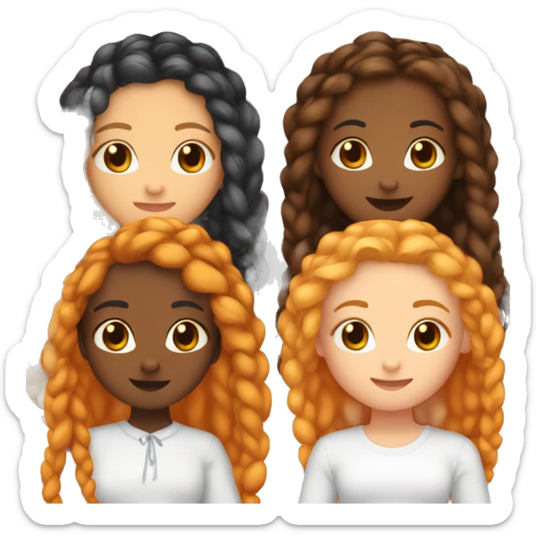 4 girls all holding hands one has orange hurly hair one has brown skin and braids one has blonde hair and one has black hair  sticker