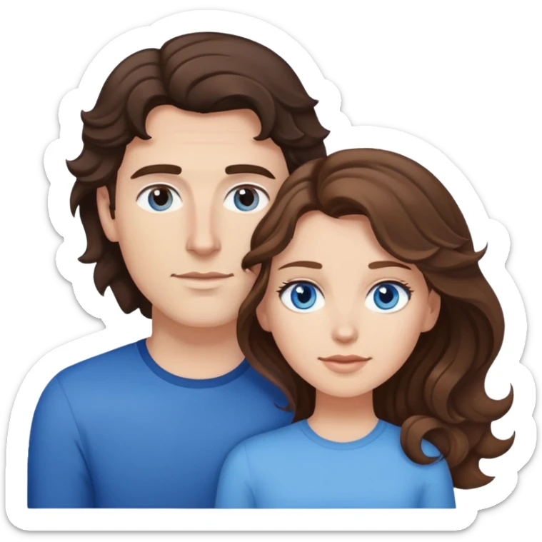 White man with dark brown wavy hair and brown eyes laying next to a white female with light brown hair and blue eyes  sticker