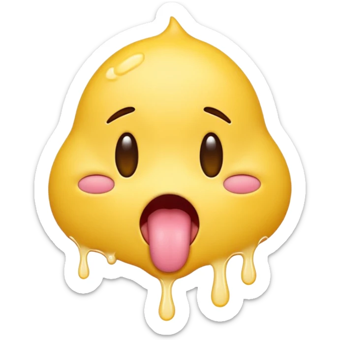 yellow emoji with its eyes closed and tongue hanging out its mouth dripping with white colored saliva sticker