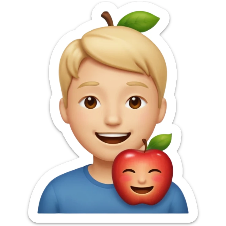 Make me an apple emoji of a person smiling with eyes closed and an open mouth with no teeth sticker