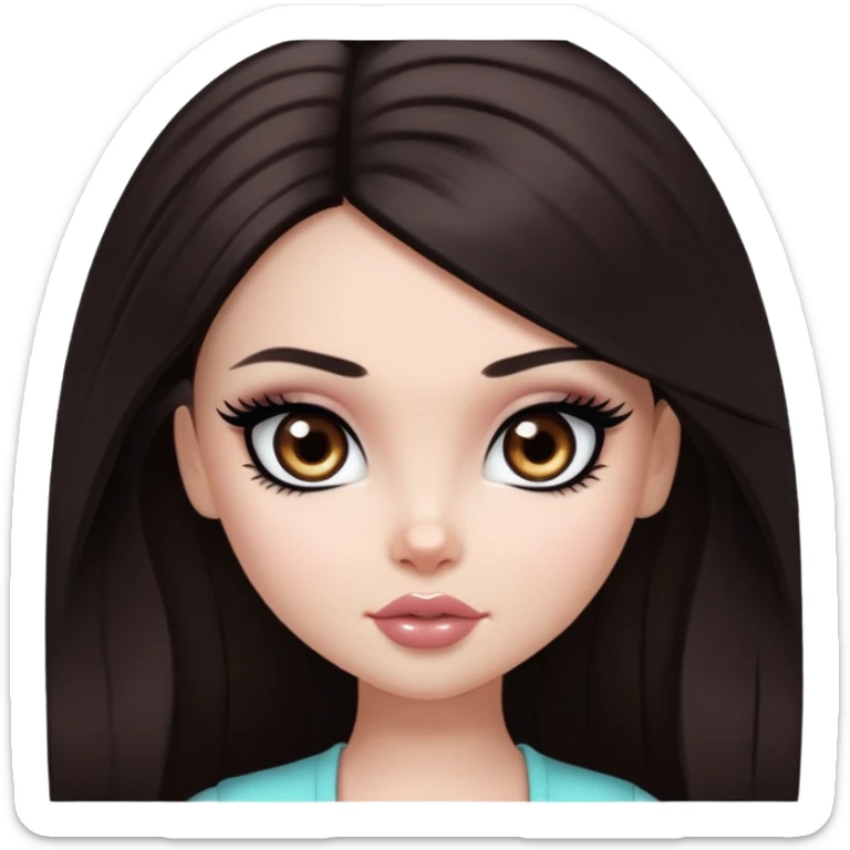 pretty bratz girl, long dark brown hair, dakr brown eyes, black eyeliner, pale skin sticker
