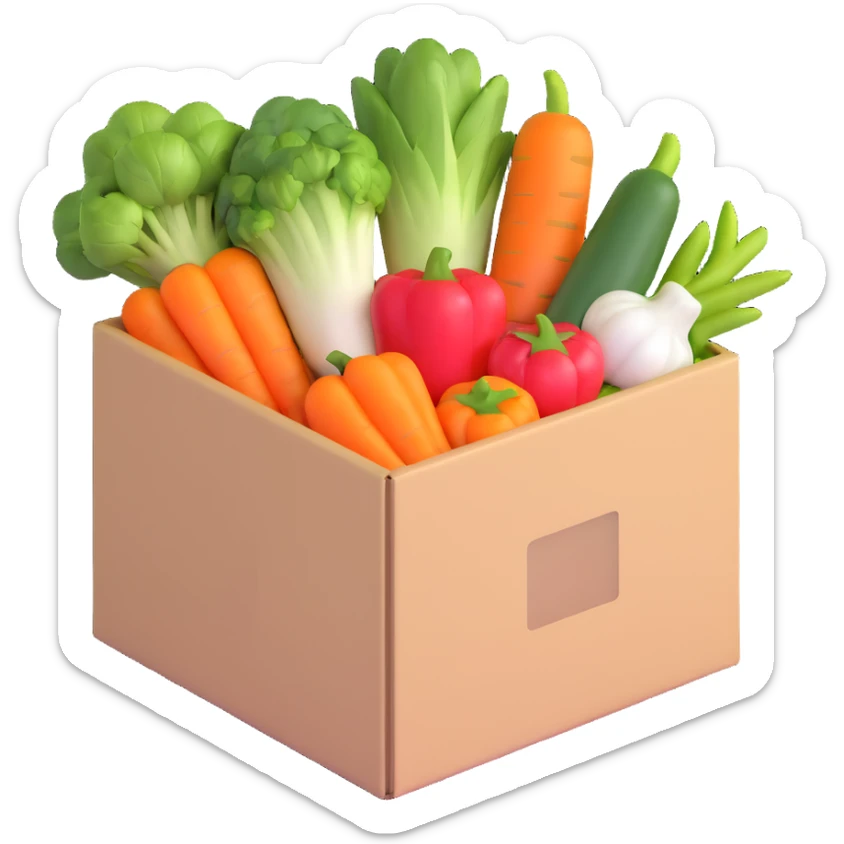 box of fresh vegetables at the entrance of a house sticker