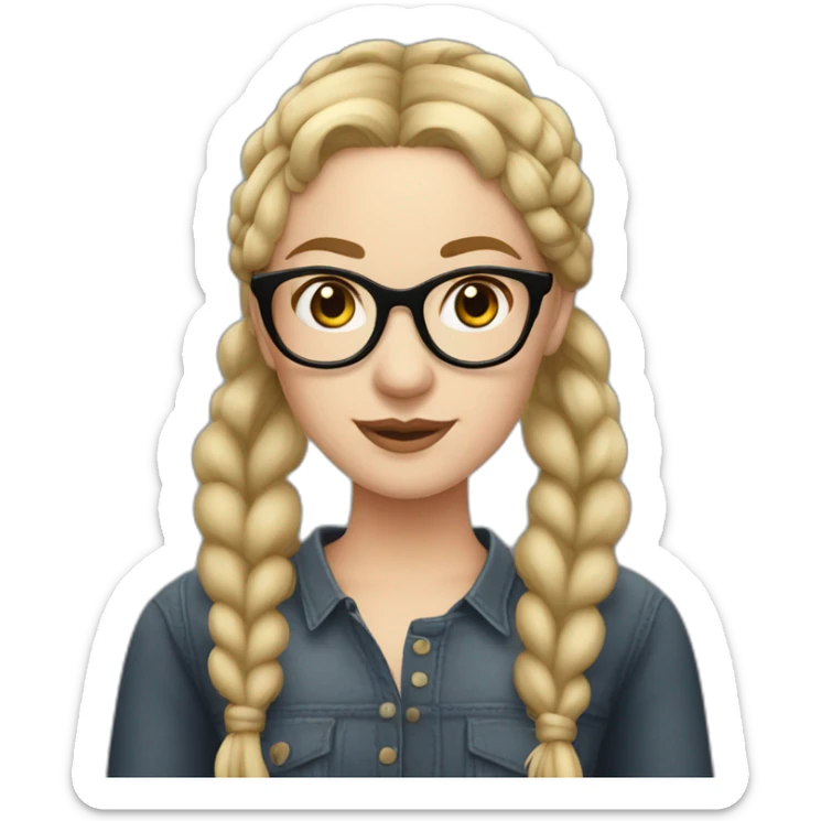 white woman with blonde pigtail braids and large dark rimmed glasses sticker