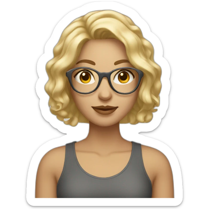 blonde girl with bob wavy hair and grey eyes wearing thin golden glasses sticker