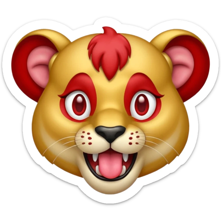 red lion with golden earings shiny eyes tongue out sticker