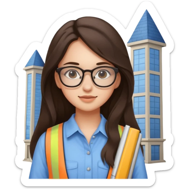 girl architect - brunette - 20 years old cute pose - long hair girl no eye glasses. pretty girl sticker