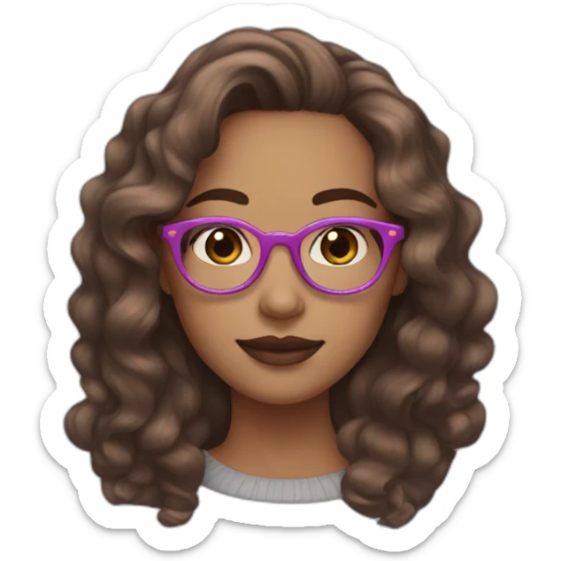women with wavy brown hair, pink lips, light skin, light purple glasses, hazel eyes sticker