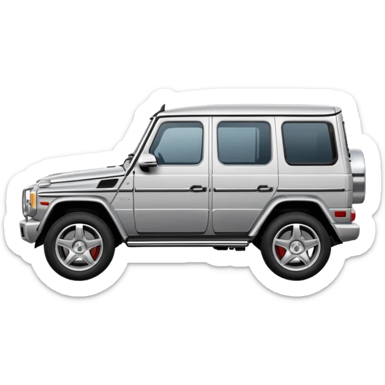 Mercedes G-Class SUV side view silver color, in the style of Apple emoji sport utility vehicle, rounded, cartoonish, glossy, simple details sticker