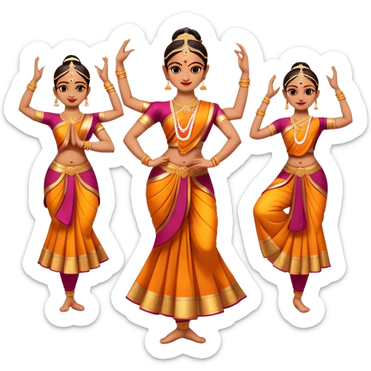 cinematic-realistic-bharatanatyam-dance-emoji,-depicted-as-an-elegant-classical-indian-dance-performance-with-graceful-poses,-intricate-costumes,-and-expressive-hand-gestures,-rendered-with-rich-textures-and-warm-dramatic-lighting, single dancer full body  sticker