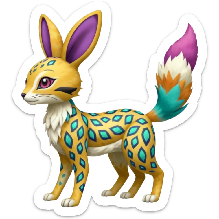 Colorful Meloetta-Bunny-Vernid-Sergal-Serval-Pokémon-Fakémon-fusion-hybrid-creature sticker