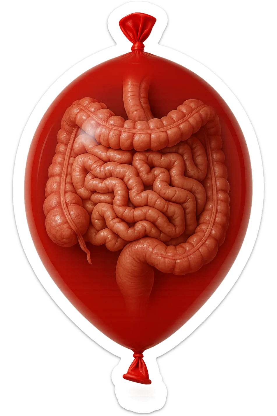 intestino umano anatomico chiuso in un palloncino rosso, iperrealistico 4k sticker