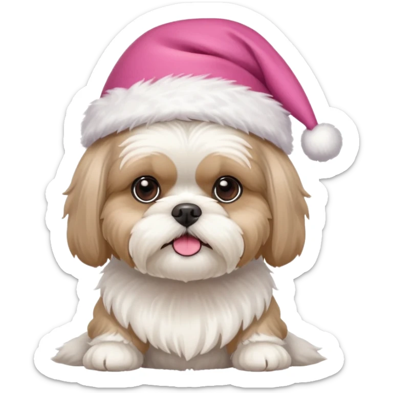 one little white all over shih tzu dog with pink santa hat  sticker