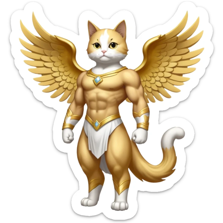 Golden Divine god angel Omni Black and white Super muscular Buff sigma Gigachad cat full body tuxedo colored  sticker