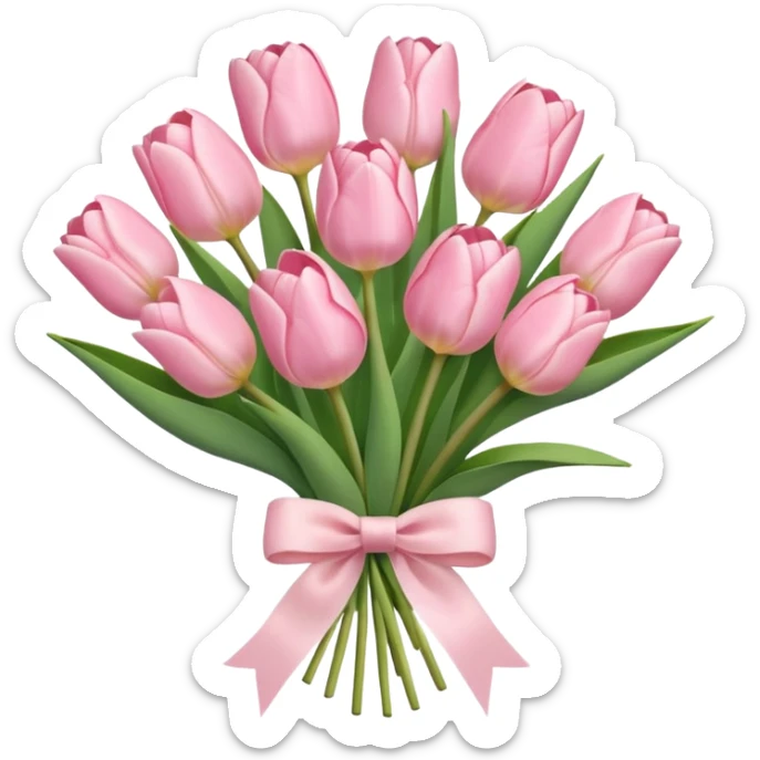 light pink tulip bouquet with light pink bow sticker