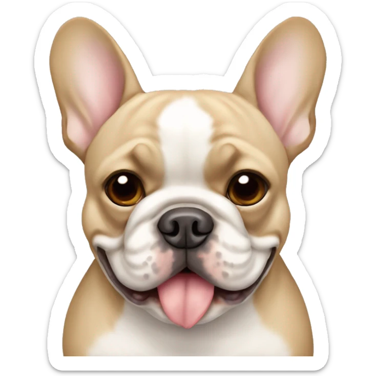 smily adult beige french bulldog with white center face with a mole on the right ear sticker