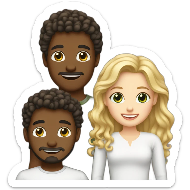 Couple, brown skin guy curly hair with a white girl blonde with teeth braces sticker