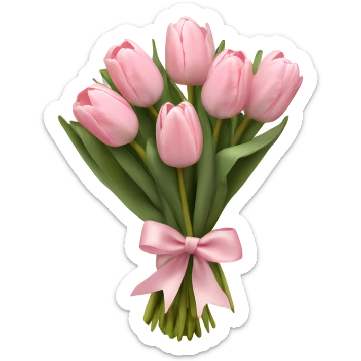 Pale Pink tulips bouquet whit a soft Pink bow sticker
