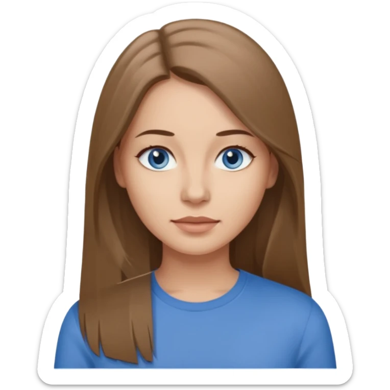 a woman, 30 years old, light skin with medium brown straight hair, long hair. blue eyes. No eyeglasses. Gray top. sticker