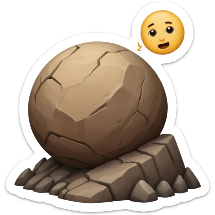 Sisyphus at the base of a hill starting to push a boulder, emoji style sticker