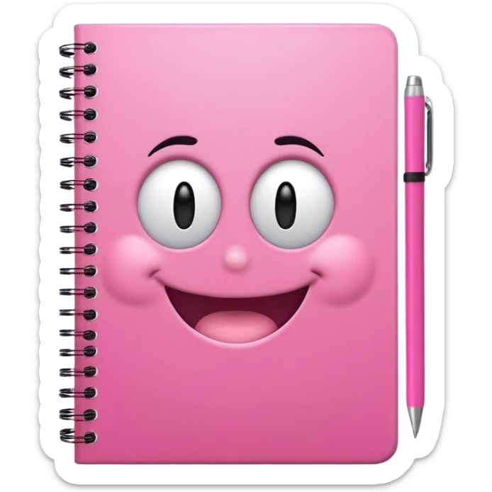 libreta de anillos rosada con carita feliz en la portada sticker