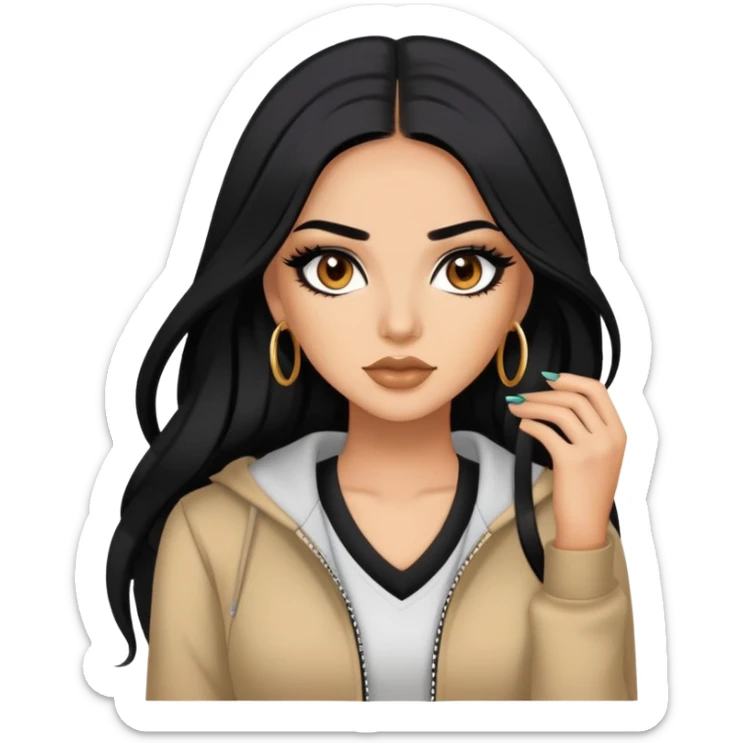 latina, baddie,pretty, brown eyes, makeup, black eyeliner, long hair, with clothes sticker