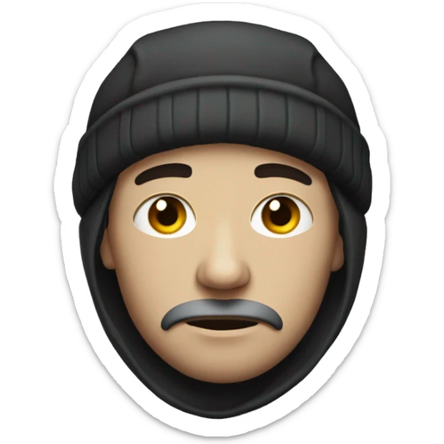 a skinny, sad man with a black eye wearing a Russian cap with an earflap.
 sticker