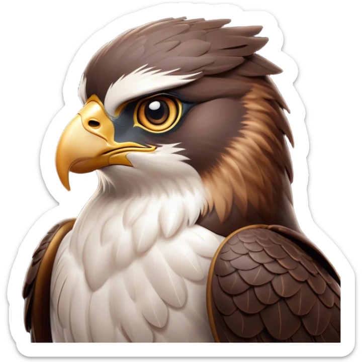 Cinematic Noble Falcon Portrait Emoji, Poised and majestic, with a streamlined, muscular build, a sharply hooked beak, and intense, piercing eyes that exude focus and speed, Simplified yet sharp and sophisticated features, highly detailed, glowing with a soft, amber radiance, high shine, intelligent and commanding, stylized with an air of aerial authority, focused and swift, soft glowing outline, capturing the essence of a watchful and confident falcon that appears ready to soar out of the screen with effortless power! sticker
