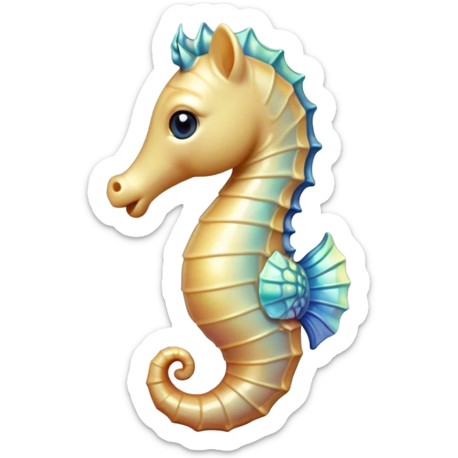 Cinematic Realistic Cute Sea Horse Portrait Emoji, Head tilted playfully and inquisitively, featuring a delicate, curvaceous form with intricately rendered, iridescent scales and a charming, expressive face with round, sparkling eyes full of gentle curiosity, high shine, affectionate and whimsical, styled with a touch of aquatic magic, soft glowing outline, capturing the essence of a mischievous yet lovable sea horse that seems poised to flutter out of the screen into your embrace! sticker