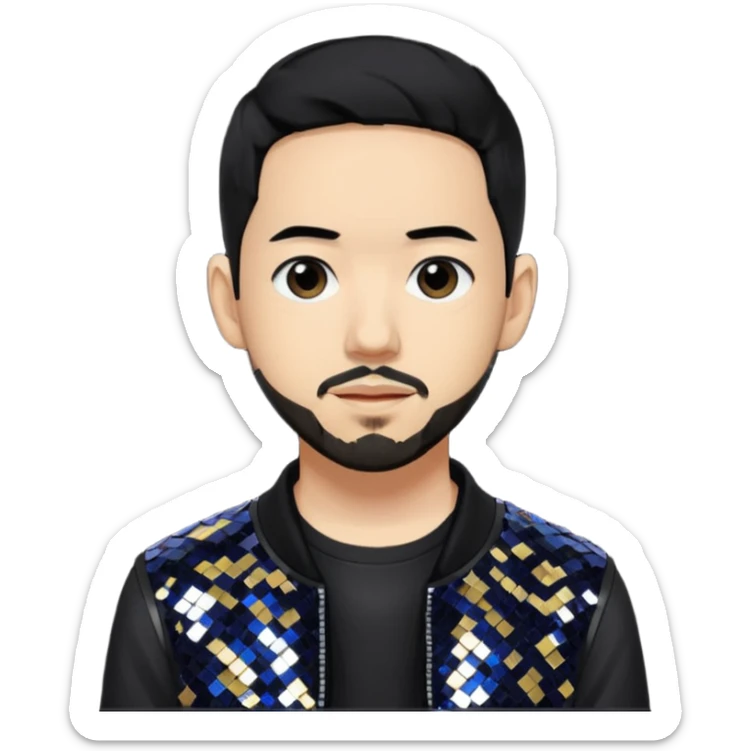 Mike Shinoda with black hair, black sequin tour outfit sticker