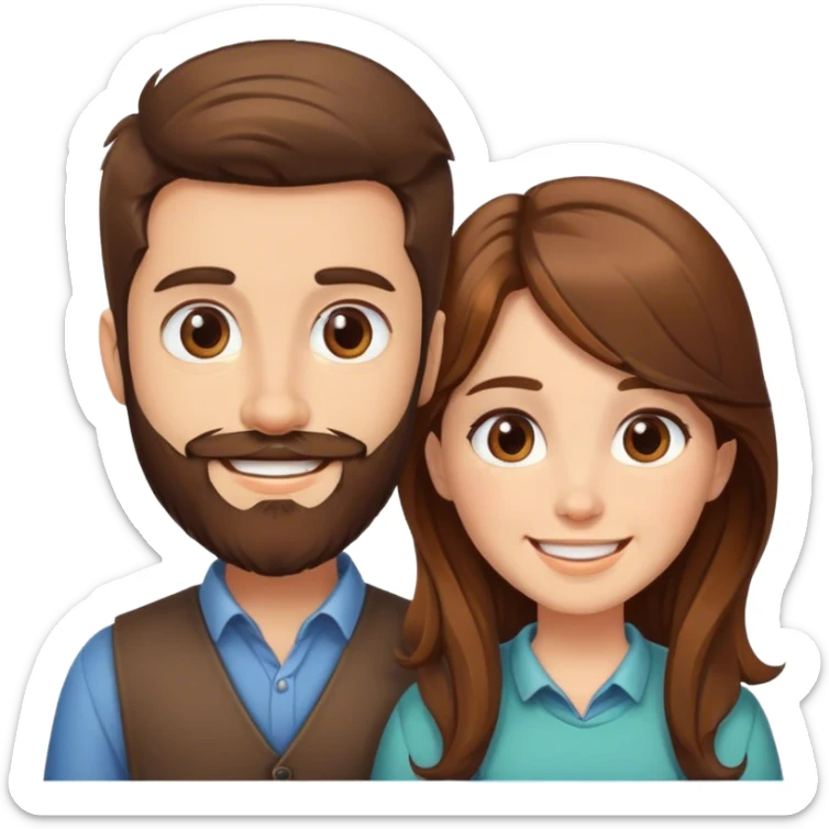create me a good morning emoji for a brown hair girl and brown boy with beard sticker