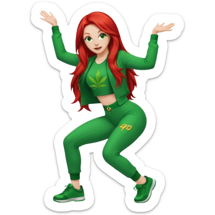 Thick white woman twerking with long red hair and green 420 outfit sticker