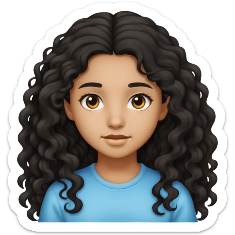 A young teenage girl with light brown skin and long wavy + curly black hair sticker