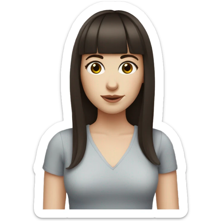 woman with dark brown hair and bangs and eyelashes and hazel eyes. pale skin sticker