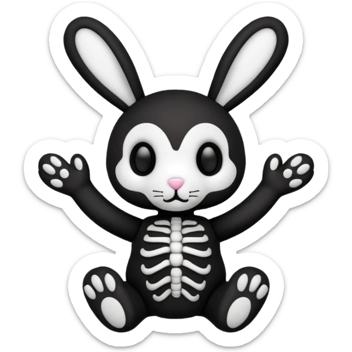 Emoji pour twitch d'une peluche lapin squelette noir qui dit bonjour sticker