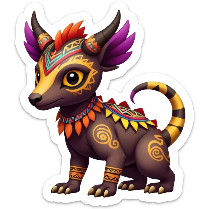 a colorful dark edgy cute vernid-fionbri-creature with tribal markings full body sticker