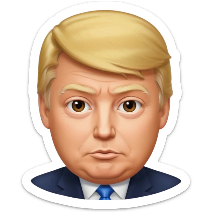 photorealistic emoji style portrait of Donald Trump, 4K quality, round face, extremely detailed and realistic, sly and mischievous look, smooth and polished, neutral background sticker