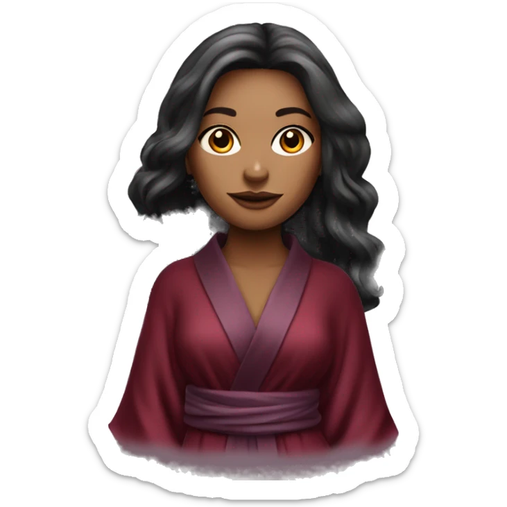 Beautiful tattooed burgundy long haired woman in silk robe sticker