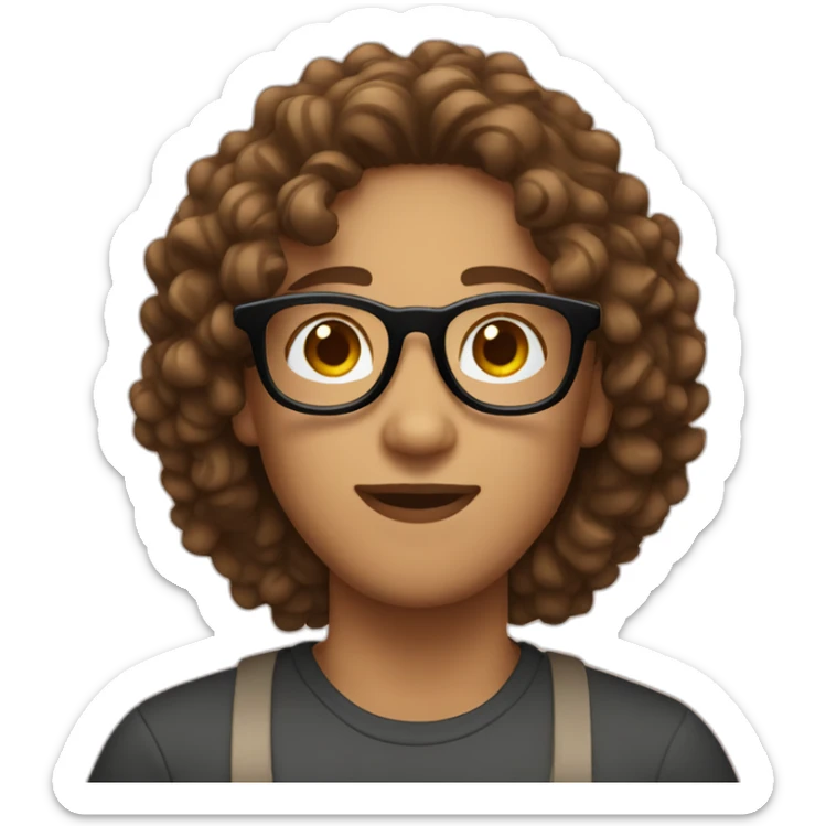 Barista with brown curly hair and round glasses emoji sticker