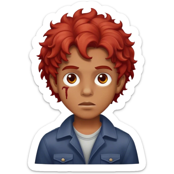 Zombeteiro boy Red big wavy hair Brown eyes sticker