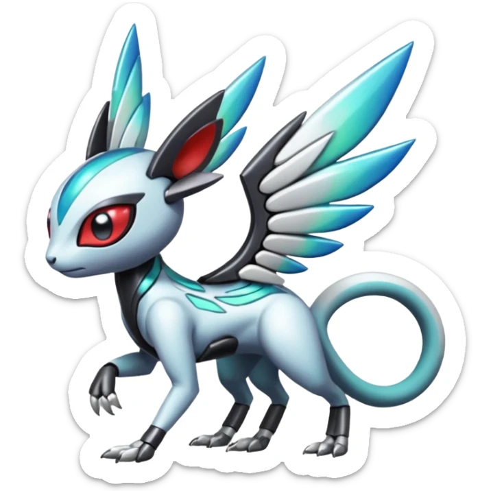 Shiny Colorful Futuristic Cyber-Vernid-Trico-Meloetta-Latias-Koraidon-Peppercat-Protogen-Pokémon-Digimon-Fakémon-fusion-hybrid-creature sticker